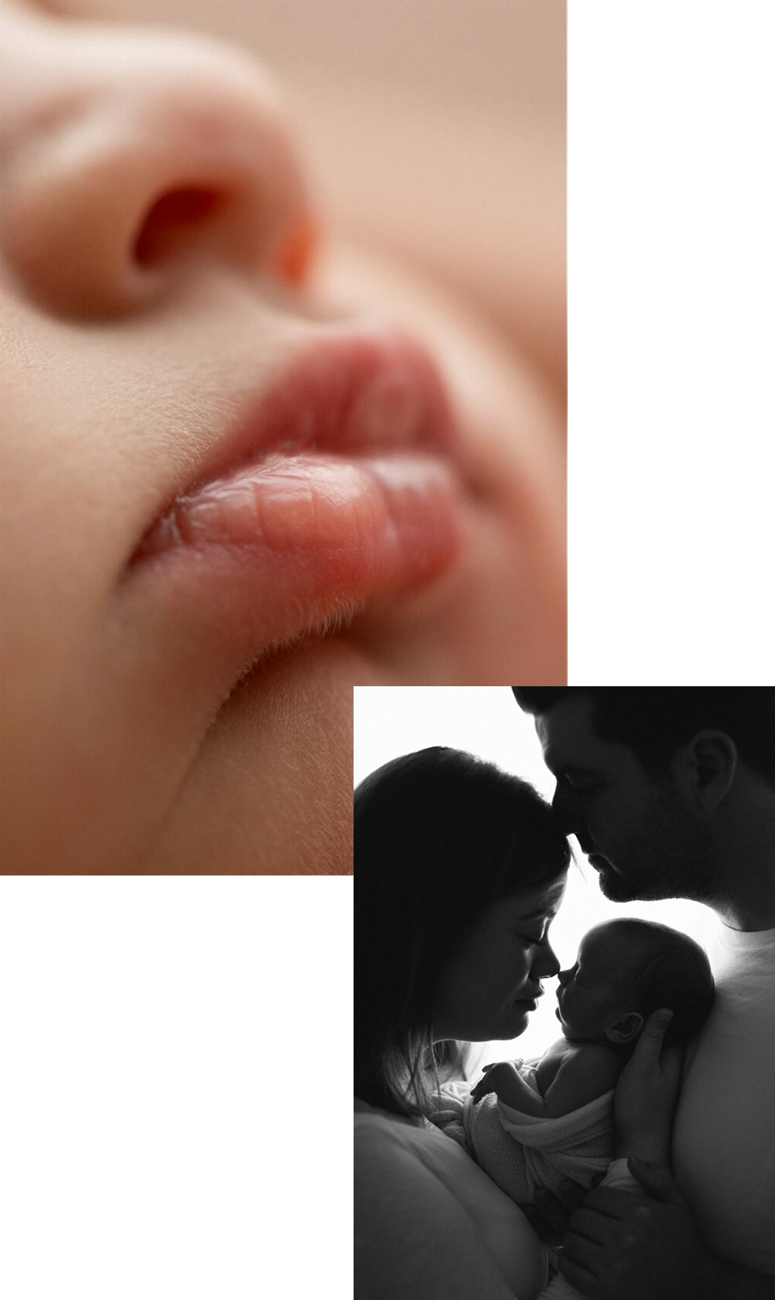 A family admire their newborn baby in Kristen Cook's Melbourne studio, and featured detail close up of newborn lips.